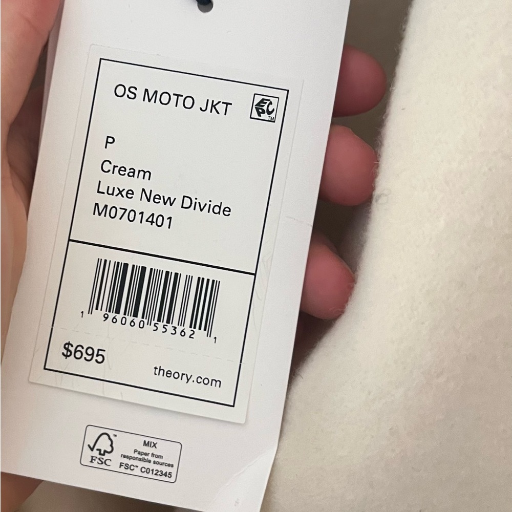 Theory NWT Oversized Moto Jacket in Double-Face Wool-Cashmere Cream 0 - Picture 6 of 11